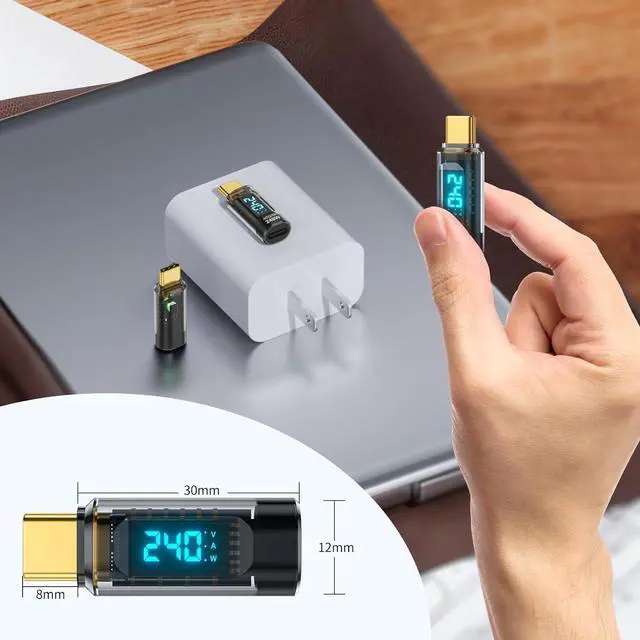Alt view image 7 of 7 - 240W USB C Adapter Power Meter Tester (2 Pack) - Wattage, Voltage, Amperage LED Digital Display, Type C Male to Female Extension Connector for iPhone 15/16, MacBook, iPad & More USB-C Cables/Devices