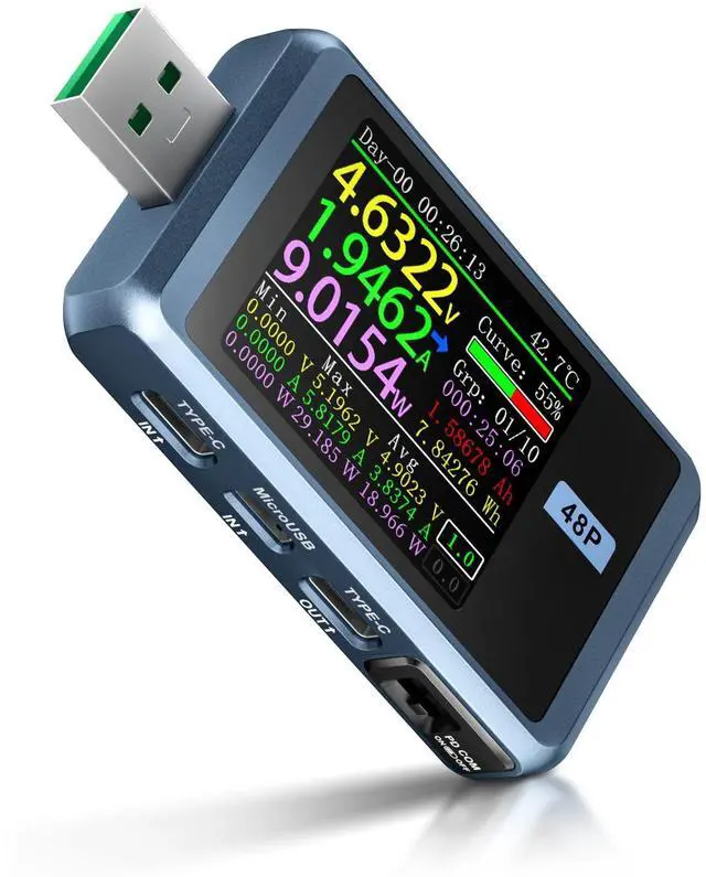 Main image of USB Tester 4-24V 6.5A LCD USB A&C Voltage Current Power Display Multimeter with App Software, Fast Charge Detection Trigger, PD2.0/PD3.0,QC2.0/QC3.0, CNC Metal Shell