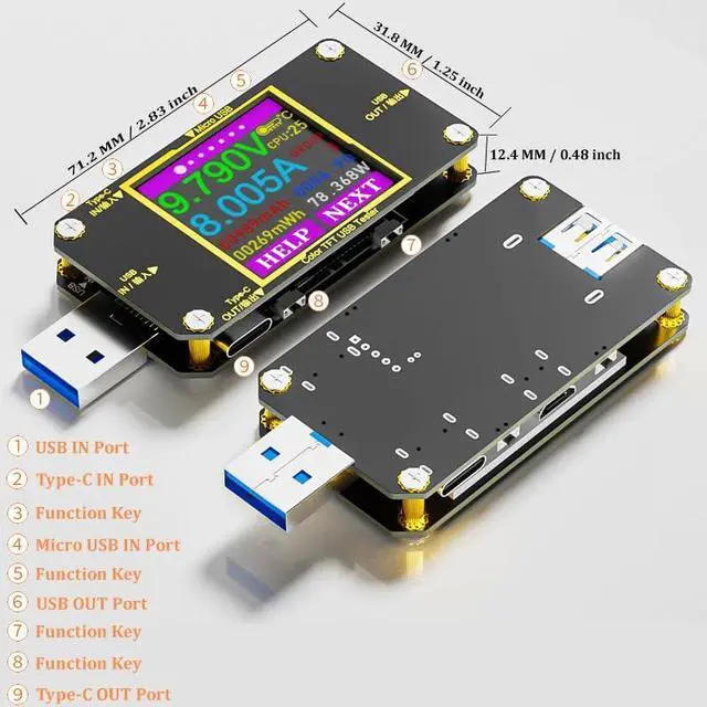 Alt view image 2 of 7 - USB C Power Meter Tester, Voltmeter Ammeter Load Tester, Voltage and Current Monitor With Braided C to C Cable (1.5Ft/50cm) - Test Cable Speed - PD 2.0/3.0 QC 2.0/3.0/4.0