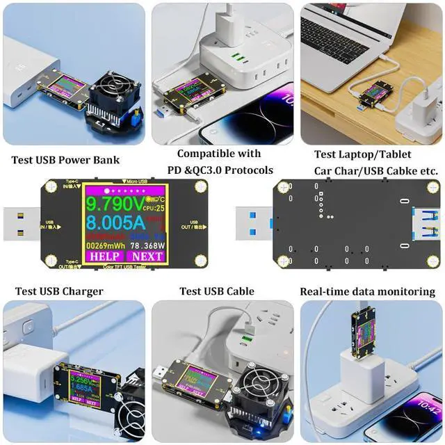 Alt view image 5 of 7 - USB C Power Meter Tester, Voltmeter Ammeter Load Tester, Voltage and Current Monitor With Braided C to C Cable (1.5Ft/50cm) - Test Cable Speed - PD 2.0/3.0 QC 2.0/3.0/4.0