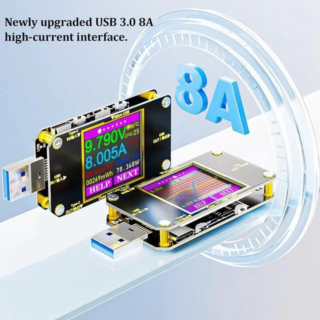 Alt view image 6 of 7 - USB C Power Meter Tester, Voltmeter Ammeter Load Tester, Voltage and Current Monitor With Braided C to C Cable (1.5Ft/50cm) - Test Cable Speed - PD 2.0/3.0 QC 2.0/3.0/4.0