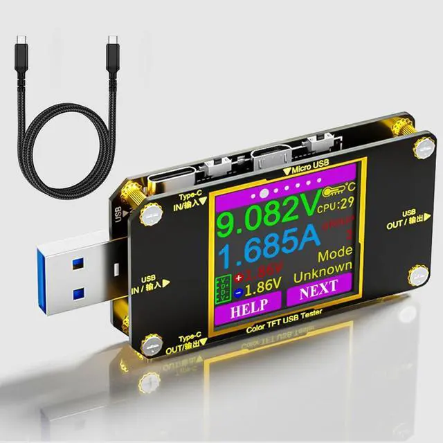 Main image of USB C Power Meter Tester, Voltmeter Ammeter Load Tester, Voltage and Current Monitor With Braided C to C Cable (1.5Ft/50cm) - Test Cable Speed - PD 2.0/3.0 QC 2.0/3.0/4.0