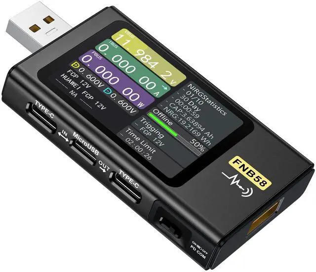 Main image of USB C Tester,KJ-KayJI 2 in 1 Tester Color Screen IPS Digital Multimeter(2024),Voltage,Cur,Pwr,Resistance,Elec,Temp,Capacity,Tme,Fast Charging,with USB Clip Cable Support PD2.0/PD3.0,QC2.0/QC3.0,BC1.2