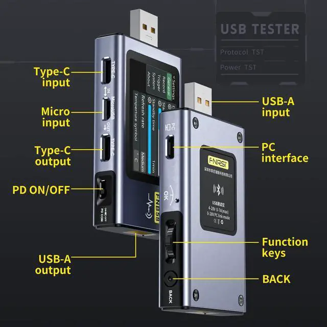 Alt view image 7 of 7 - USB C Tester,KJ-KayJI 2 in 1 Tester Color Screen IPS Digital Multimeter(2024),Voltage,Cur,Pwr,Resistance,Elec,Temp,Capacity,Tme,Fast Charging,with USB Clip Cable Support PD2.0/PD3.0,QC2.0/QC3.0,BC1.2