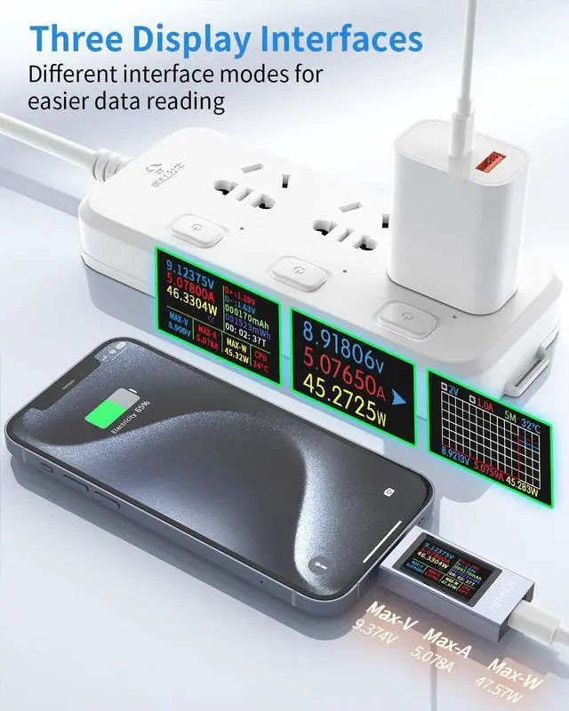 Alt view image 3 of 7 - USB C Tester Power Meter, 4-30V 0-12A Type-C PD Tester Digital Multimeter, Voltage and Current Tester Meter Voltmeter, Power Bank Capacity USB Cable Charger Detector (KWS-2303C)