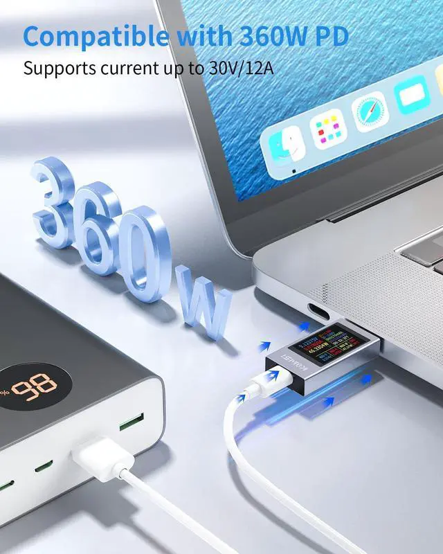 Alt view image 2 of 7 - USB C Tester Power Meter, 4-30V 0-12A Type-C PD Tester Digital Multimeter, Voltage and Current Tester Meter Voltmeter, Power Bank Capacity USB Cable Charger Detector (KWS-2303C)