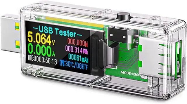 Main image of USB 3.0 Tester, IPS Color Display Digital Multimeter Voltmeter Current and Voltage Monitor, DC 5.1A/30V/150W Power Meter Tester, Test Speed of Chargers, Cables, Capacity of Power Banks-Clear