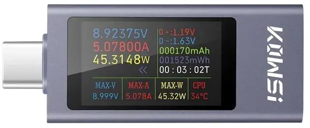 Main image of USB C Tester Power Meter DC 4-30V 0-12A Type-C PD QC 2.0 3.0 Current Voltage Capacity Phone Tester Power Detector Battery Test Working Time Ammeter Voltmeter Charger Detector
