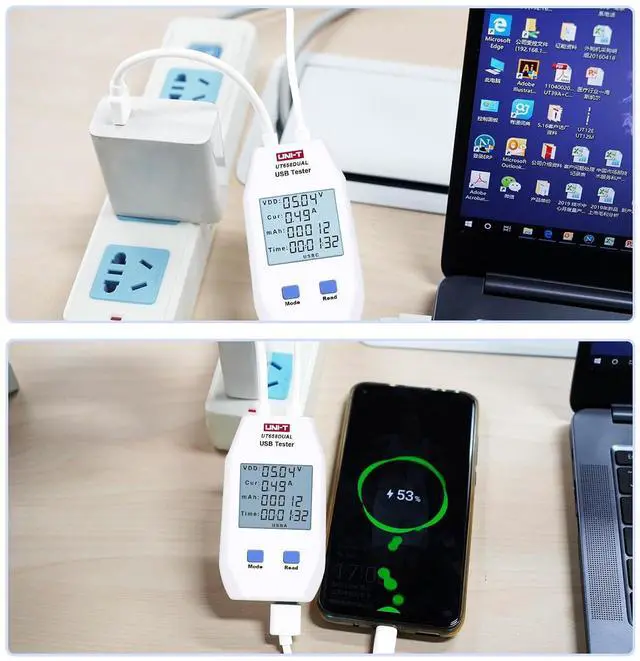 Alt view image 7 of 7 - LCD USB Type C Digital Tester - Power Voltage Amps Meter Current Capacity Cable Tester Tool, UT658Dual DC 4-24V Voltmeter Ammeter Detector Inspecting Portable Power Sources