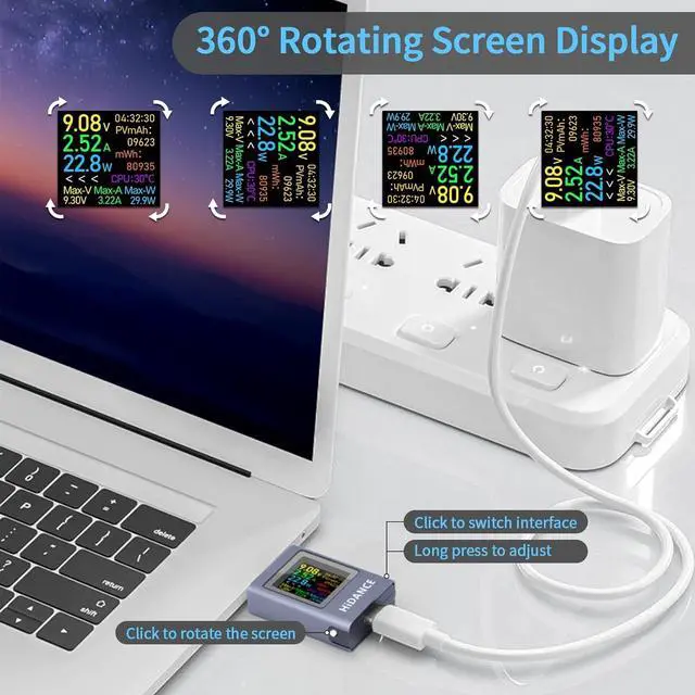 Alt view image 5 of 7 - USB C Power Meter USB C Tester, USB Multimeter 4.5-50V 0-12A Two-Way Measurement Voltage Current Capacity Amp Volt Voltmeter Ammeter Detector Color Display Digital Tester for Chargers Power Bank Cable