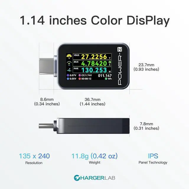Alt view image 3 of 6 - Power-Z C240 Portable USB-C Tester, Digital Power Meter, Supports up to 240W and PD3.1 QC5.0, for USB-C Phones, Laptops, Chargers and More