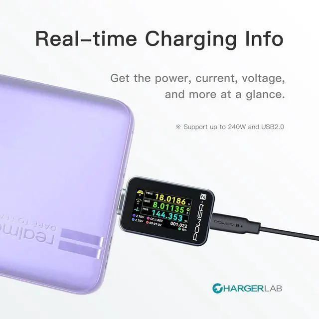 Alt view image 4 of 6 - Power-Z C240 Portable USB-C Tester, Digital Power Meter, Supports up to 240W and PD3.1 QC5.0, for USB-C Phones, Laptops, Chargers and More