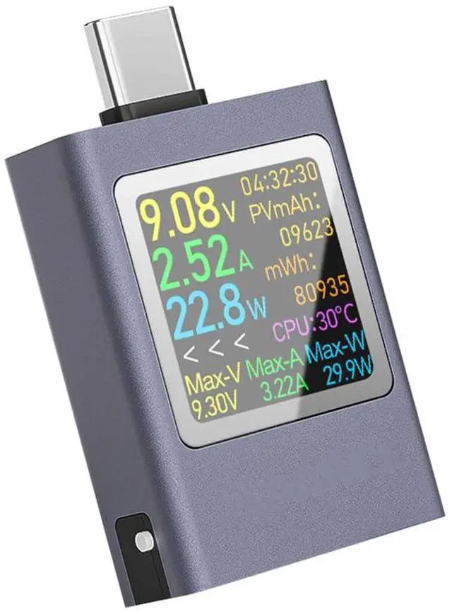 Main image of USB C Power Meter,Digital Multimeter,USB C Tester Power Meter,Type C Voltage and Current Tester Meter,Working Time Ammeter Voltmeter USB Cable Charger Detector Color LED Display