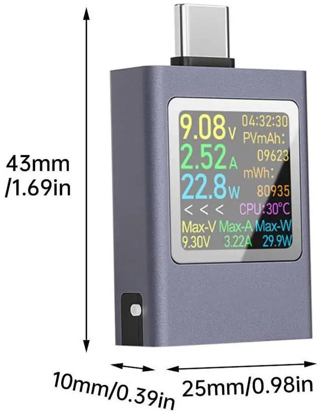 Alt view image 2 of 7 - USB C Power Meter,Digital Multimeter,USB C Tester Power Meter,Type C Voltage and Current Tester Meter,Working Time Ammeter Voltmeter USB Cable Charger Detector Color LED Display