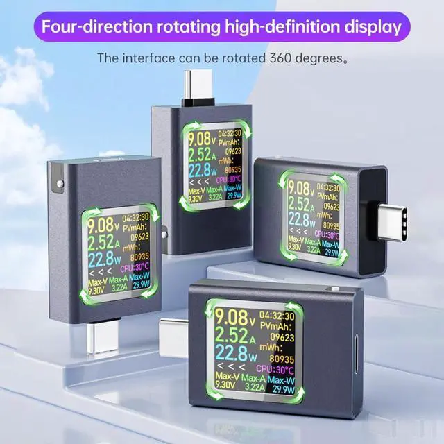 Alt view image 5 of 7 - USB C Power Meter,Digital Multimeter,USB C Tester Power Meter,Type C Voltage and Current Tester Meter,Working Time Ammeter Voltmeter USB Cable Charger Detector Color LED Display