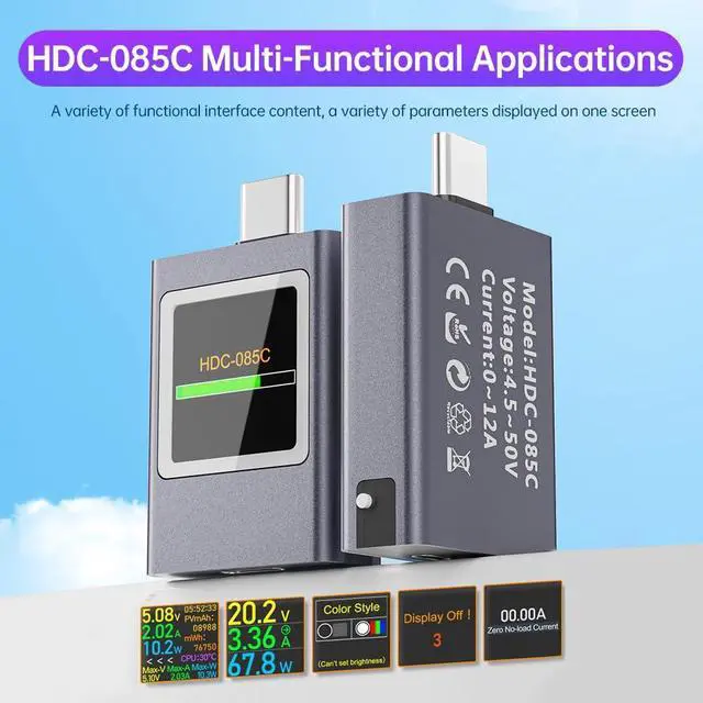 Alt view image 7 of 7 - USB C Power Meter,Digital Multimeter,USB C Tester Power Meter,Type C Voltage and Current Tester Meter,Working Time Ammeter Voltmeter USB Cable Charger Detector Color LED Display