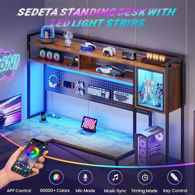 Alt view image 7 of 7 - 67" L Shaped Gaming Desk with Drawers, Reversible Computer Corner Desk with File Drawer, Hutch, Storage Shelves for Home Office, Gaming Two Person Desk with Led Lights, Power Outlet, White