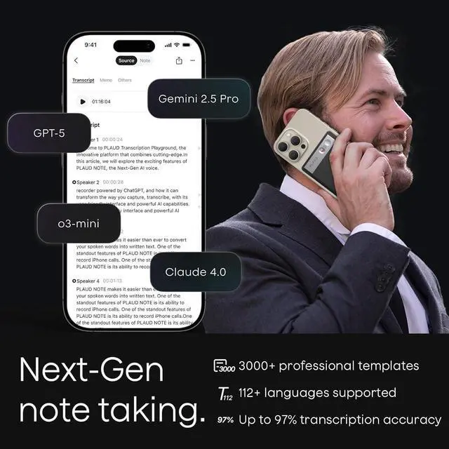 Alt view image 3 of 7 - Note AI Voice Recorder, Voice Recorder w/Case, App Control, Transcribe & Summarize with AI Technology, Support 112 Languages, 64GB Memory, Audio Recorder for Lectures, Meetings, Calls, Silver