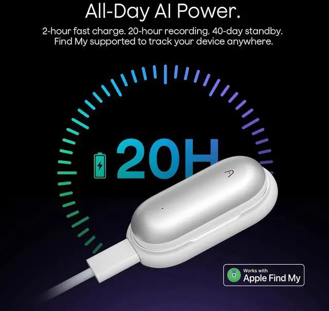 Alt view image 4 of 7 - NotePin Voice Recorder, AI Voice Recorder, App Control, AI Notetaker, AI Transcribe & Summarize, Support 112 Languages, 64GB Memory, Audio Recorder for Lectures, Meetings, Lunar Silver