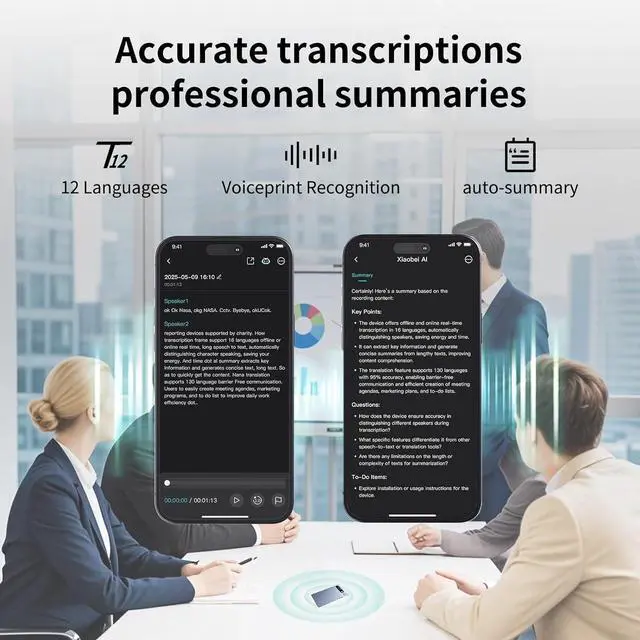 Alt view image 3 of 7 - AI Voice Recorder, Portable Note Voice Recorder with w/Case, App Control, Transcribe & Summarize Empowered by ChatGPT, Support 134 Languages, 64GB Memory, Audio Recorder for Calls, Lectures, Meetings