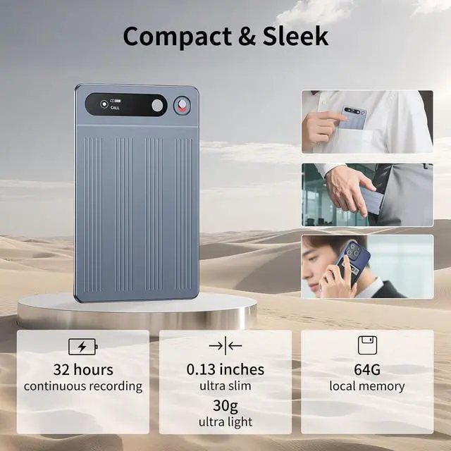 Alt view image 6 of 7 - AI Voice Recorder, Portable Note Voice Recorder with w/Case, App Control, Transcribe & Summarize Empowered by ChatGPT, Support 134 Languages, 64GB Memory, Audio Recorder for Calls, Lectures, Meetings