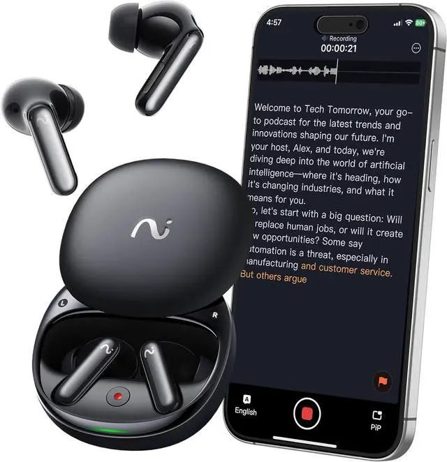 Main image of RecDot AI Voice Recorder Earbuds,  AI Meeting Assistant with Transcription, 17 Languages, FlashRecord, to-Do Lists & Summaries with AI, 48dB ANC for Meetings, Interviews & Lectures, Black