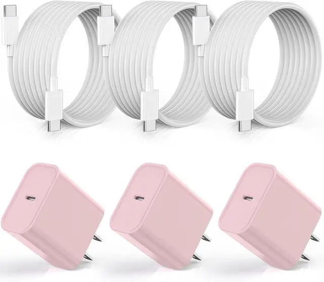 Main image of [Apple MFi Certified] iPhone 16 Pro Max Quick Charger,3Pack 20W USB C Wall Charger Block and 6 Feet USB C to USB C Fast Charging Cable for iPhone 16/16 Plus/Pro/Pro Max/iPhone 15/15 Pro Max/Plus(Pink)