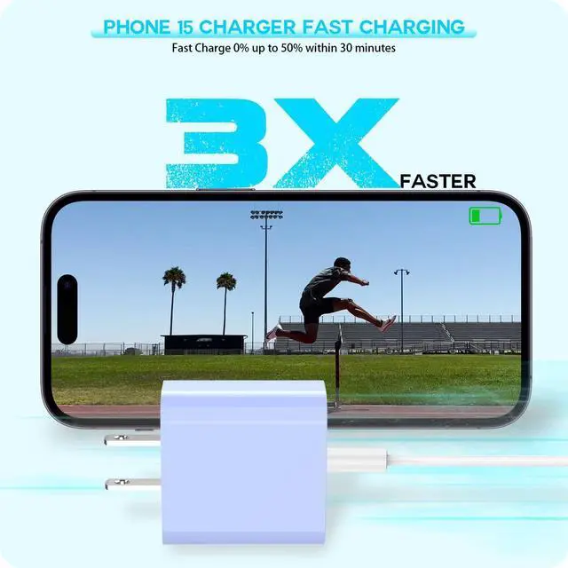 Alt view image 3 of 7 - Apple iPhone 16 15 Charger Fast Charging [Apple MFi Certified]3Pack 20W USB Type C Charging Block with Long 6 FT Fast Charging Cable for iPhone 16/16 Pro/Pro Max,iPhone 15/15 Pro Max/Plus/iPad(Purple)