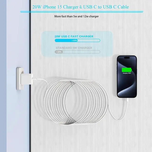Alt view image 3 of 7 - Long Charger for iPhone 16e Charge Fast Charging, 20W USB C PD Wall Adapter 2-Pack 6FT Type C to C i Phone 15 Charging Woven Cable Cord for iPhone 16/16e/16 Pro/15/15 Plus/15 Pro Max,iPad Pro/Air/Mini