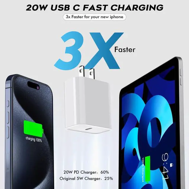 Alt view image 4 of 7 - Fast USB C Charger Block,3Pack Long 6FT USB C to USB C Cable iPad Cord 20W iPhone 16 15 Charger Fast Charging for iPhone 16/16 Pro/15/15Pro/Pro Max/Plus,iPad 10th,iPad Air 5/4th,iPad Mini 6th,iPad Pro