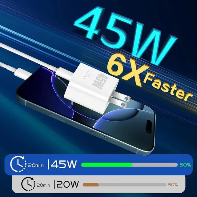 Alt view image 2 of 7 - iPhone 16 Charger 45W USB C Charger Fast Charging Block,2Pack Quick Type C Phone Wall Chargers Adapter 10FT Long USB C Charging Cable for iPhone 16/16 Pro/16 Pro Max/16e/15/15 Pro/15 Pro Max/iPad Pro