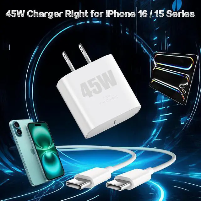 Alt view image 5 of 7 - iPhone 16 Charger 45W USB C Charger Fast Charging Block,2Pack Quick Type C Phone Wall Chargers Adapter 10FT Long USB C Charging Cable for iPhone 16/16 Pro/16 Pro Max/16e/15/15 Pro/15 Pro Max/iPad Pro