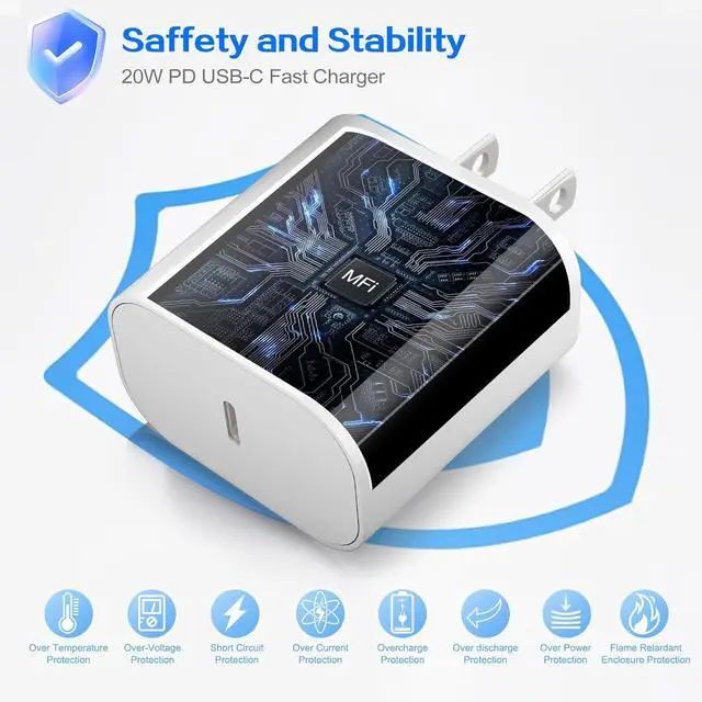 Alt view image 4 of 7 - iPhone 16 Pro Charger Fast Charging 20W USB C Charger Block,2Pack Quick Type C Chargers with 6FT USB C Charging Cable Cord for iPhone 16 Pro Max/16 Pro/16e/16/iPhone 15 Pro Max/15 Pro/15 Plus,iPad Pro