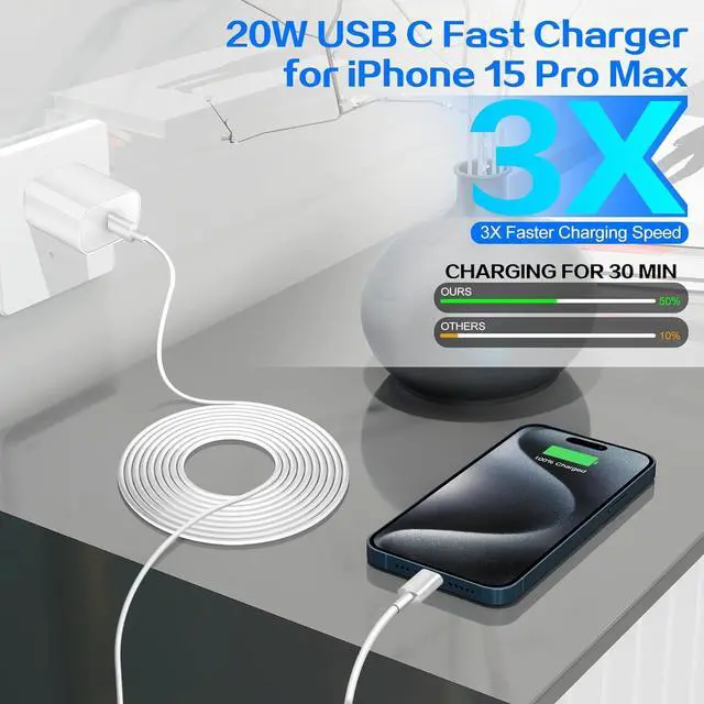 Alt view image 2 of 7 - iPhone 16 Pro Charger Fast Charging 20W USB C Charger Block,2Pack Quick Type C Chargers with 6FT USB C Charging Cable Cord for iPhone 16 Pro Max/16 Pro/16e/16/iPhone 15 Pro Max/15 Pro/15 Plus,iPad Pro