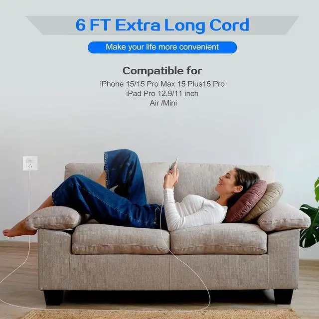 Alt view image 7 of 7 - iPhone 16 Pro Charger Fast Charging 20W USB C Charger Block,2Pack Quick Type C Chargers with 6FT USB C Charging Cable Cord for iPhone 16 Pro Max/16 Pro/16e/16/iPhone 15 Pro Max/15 Pro/15 Plus,iPad Pro