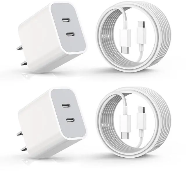 Main image of Fast Charger for iPhone 16,2Pack PD USB C iPhone Charger Dual USB C Port Charger Block with 10 Foot Long USBC to C Charger Cable Cord. Compatible with iPhone 16/16 Pro/15 Pro Max,iPad Pro/Air/Mini