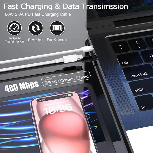 Alt view image 4 of 7 - Fast Charger for iPhone 16,2Pack PD USB C iPhone Charger Dual USB C Port Charger Block with 10 Foot Long USBC to C Charger Cable Cord. Compatible with iPhone 16/16 Pro/15 Pro Max,iPad Pro/Air/Mini