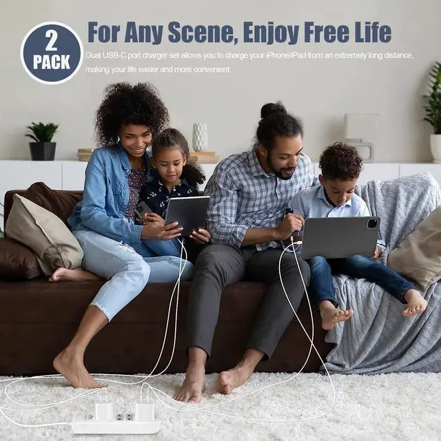 Alt view image 7 of 7 - Fast Charger for iPhone 16,2Pack PD USB C iPhone Charger Dual USB C Port Charger Block with 10 Foot Long USBC to C Charger Cable Cord. Compatible with iPhone 16/16 Pro/15 Pro Max,iPad Pro/Air/Mini