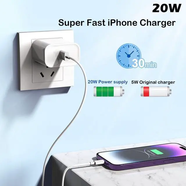 Alt view image 2 of 7 - Fast Charger iPhone,10 Feet iPhone Charger,Super Fast Charging Block with 10Foot USB C to Lightning Cable Type C Wall Plug Charging for iPhone 14/14 Pro Max/14 Plus/13/13 Mini/12/11/X/XR/SE,iPad
