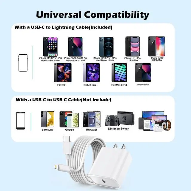 Alt view image 6 of 7 - Fast Charger iPhone,10 Feet iPhone Charger,Super Fast Charging Block with 10Foot USB C to Lightning Cable Type C Wall Plug Charging for iPhone 14/14 Pro Max/14 Plus/13/13 Mini/12/11/X/XR/SE,iPad