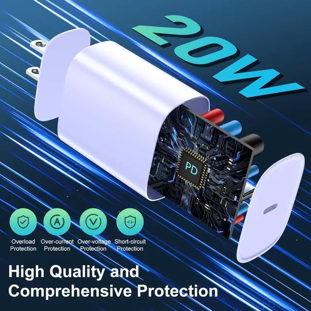 Alt view image 4 of 6 - Phone 14 13 12 11 Fast Charger,10FT Long Fast Charging Lightning Cable with 20W USB C Charger Block for Phone 14/14 Pro Max/13/13 Pro Max/12/12 Pro Max/11/11Pro/XS/Max/XR/X,Purple