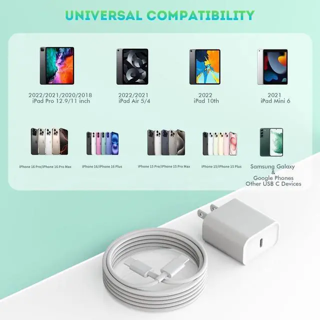 Alt view image 2 of 5 - 6FT iPhone 16 15 Charger Fast Charging, 2Pack 20W USB C Apple Charger Travel Plug Block Phone Charging Cable Cord for iPhone 16/16e/16 Pro Max/16 Plus/15/15 Pro/15Pro Max/iPad Mini6/iPad Air5/iPad Pro