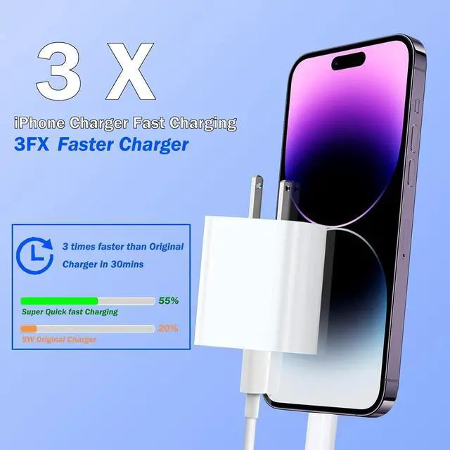 Alt view image 5 of 7 - iPhone Fast Charger, [Apple MFi Certified] 2 Pack PD USB C Wall Charger Block Plug with 10FT Extra Long Type C to Lightning Fast Charging Data Sync Cable for iPhone 14 13 12 11 XR X 8 iPad and More