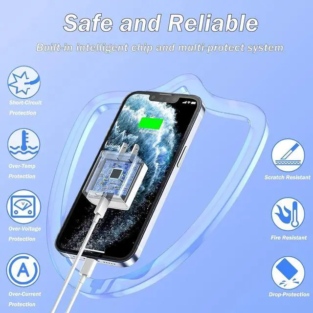 Alt view image 3 of 7 - iPhone Fast Charger, [Apple MFi Certified] 2 Pack PD USB C Wall Charger Block Plug with 10FT Extra Long Type C to Lightning Fast Charging Data Sync Cable for iPhone 14 13 12 11 XR X 8 iPad and More