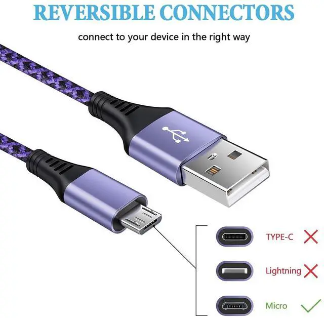 Alt view image 5 of 7 - Micro USB Cable, [4Pack/3Ft] Android USB Male to Micro B Charger Cord, Fast Charging Speed Data Wire Nylon Colored Braided Powerline Cable for Samsung Galaxy S7 S6 J7 J3 J8 A01 Kindle Fire Droid