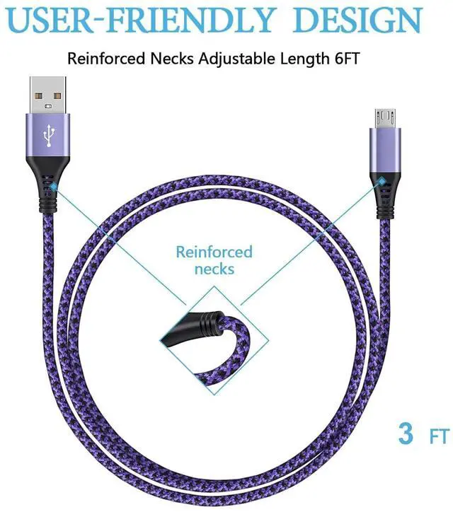 Alt view image 3 of 7 - Micro USB Cable, [4Pack/3Ft] Android USB Male to Micro B Charger Cord, Fast Charging Speed Data Wire Nylon Colored Braided Powerline Cable for Samsung Galaxy S7 S6 J7 J3 J8 A01 Kindle Fire Droid