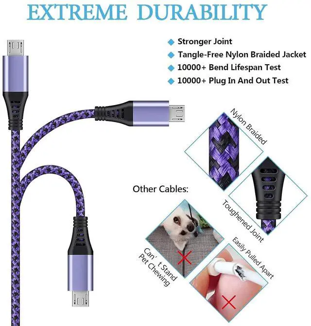 Alt view image 2 of 7 - Micro USB Cable, [4Pack/3Ft] Android USB Male to Micro B Charger Cord, Fast Charging Speed Data Wire Nylon Colored Braided Powerline Cable for Samsung Galaxy S7 S6 J7 J3 J8 A01 Kindle Fire Droid