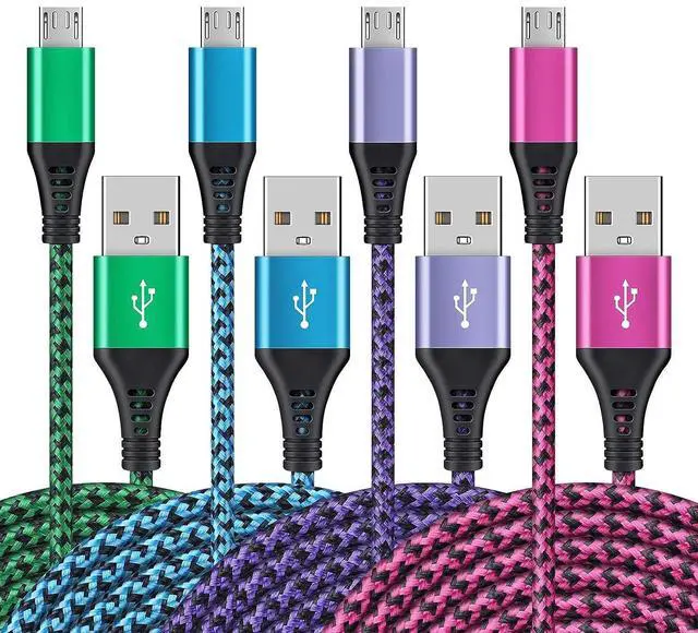Main image of Micro USB Cable, [4Pack/3Ft] Android USB Male to Micro B Charger Cord, Fast Charging Speed Data Wire Nylon Colored Braided Powerline Cable for Samsung Galaxy S7 S6 J7 J3 J8 A01 Kindle Fire Droid