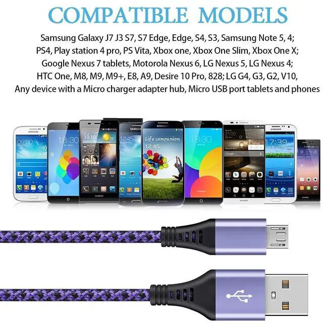 Alt view image 7 of 7 - Micro USB Cable, [4Pack/3Ft] Android USB Male to Micro B Charger Cord, Fast Charging Speed Data Wire Nylon Colored Braided Powerline Cable for Samsung Galaxy S7 S6 J7 J3 J8 A01 Kindle Fire Droid