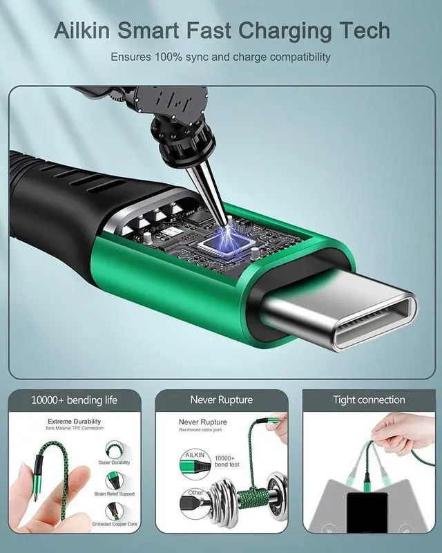 Alt view image 2 of 7 - USB C Charger Cable for iPhone 16e, Fast Charging USBC Cord for Android & iPhone 16e, 16 Pro Max 15 Pro, Samsung Galaxy S25 Ultra, S24, S23, A17, A16, Google Pixel 9a, 10 Pro, USB-C Wire,3FT